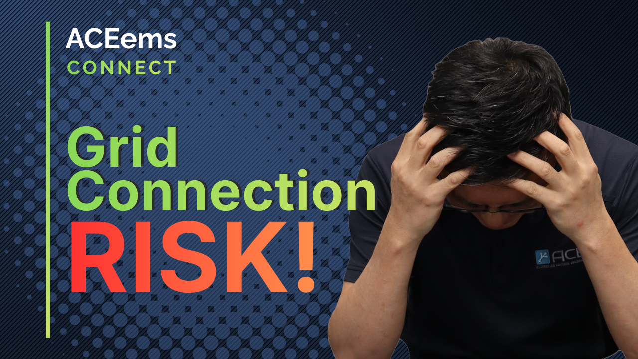 An image of ACE's Managing Director Yu Jordan Zhao with the text "Grid Connection Risk!"