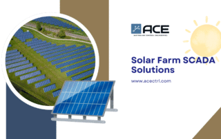Solar farm with rows of PV panels for SCADA solutions for renewable energy.