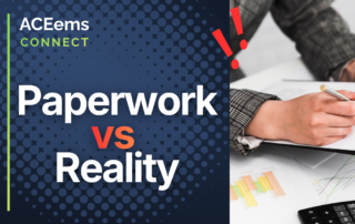 A surprised engineer with paperwork, captioned "Paperwork vs Reality"