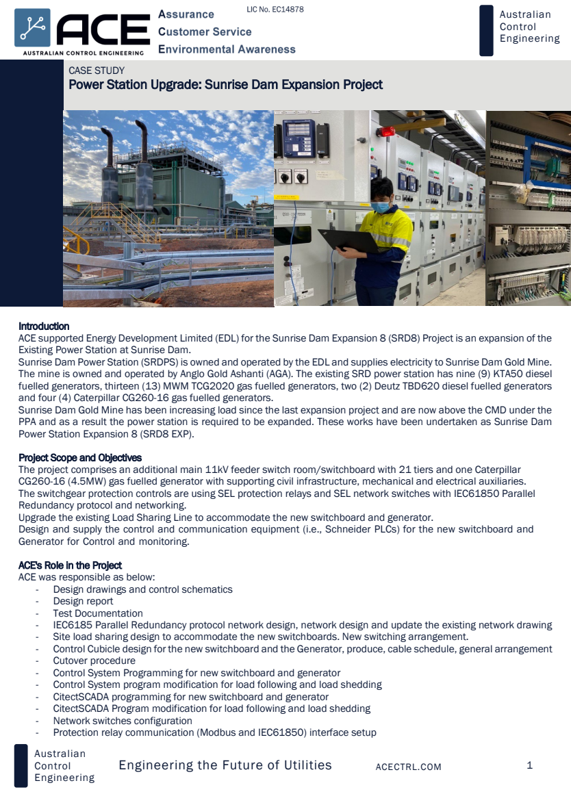 Sunrise Dam power generation control system upgrade